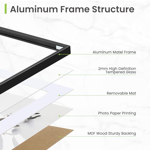 6x8 Photo Frame Black, Aluminum 6x8 inch Picture Frame, 6x8 Frame with Mount for 4x6 Inch with Tempered Real Glass, Tabletop & Wall Mounting Display Poster Frame for Home & Wall Decor - Image 2
