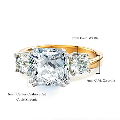 Samie Collection 3.67 ctw 3 Stone Cushion Cut CZ Engagement Ring, Gold Plated – Royal Wedding Inspired Bridal Promise Ring, Size 5-103