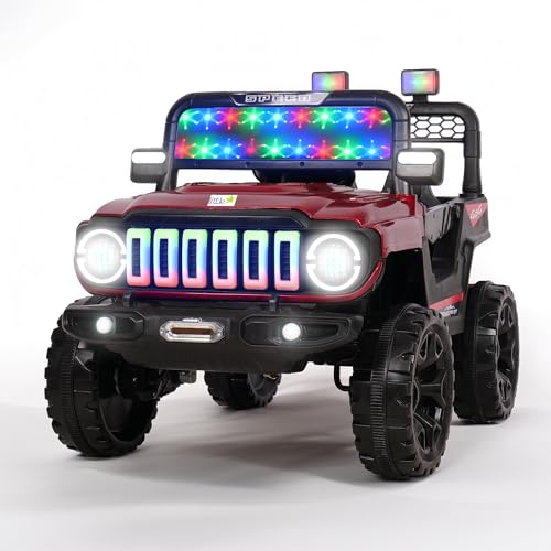 Image of Little Rides Awetor 4x4 Battery Operated Jeep for Kids, Ride on Toy Baby Car with LED & RGB Light & Music, Rechargeable Electric Jeep, Big Battery Car for Kids to Drive 1 to 5 Years Boys Girls (Red)