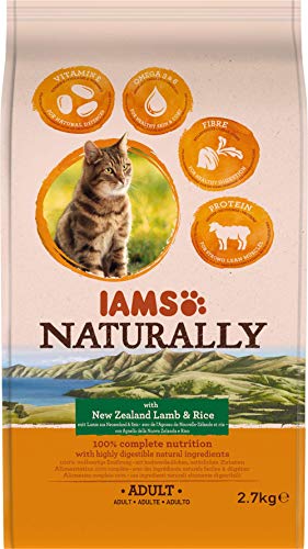 IAMS Naturally Comida Seca para Gatos Adultos con Cordero y Arroz de Nueva Zelanda, 2.7 kg