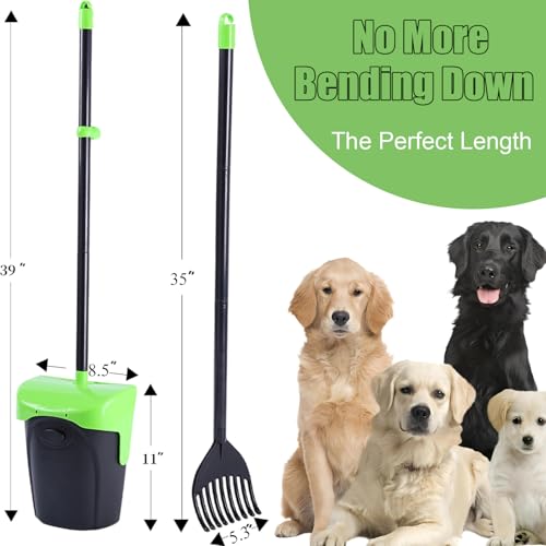 Image of ienjoyed Pooper Scooper Large Swivel Bin & Rake with 160 Waste Bags,Heavy Duty Dog Pooper Scooper with Bag Attachment for Dogs, Long Handle Poop Scooper with Lid for Yard, Grass, Gravel(Green)