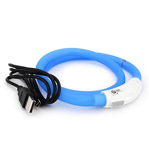 PRECORN LED USB Silicona Collar de Perro Luminoso Azul Collar Seguridad Cuello Tubo Recargable Cover