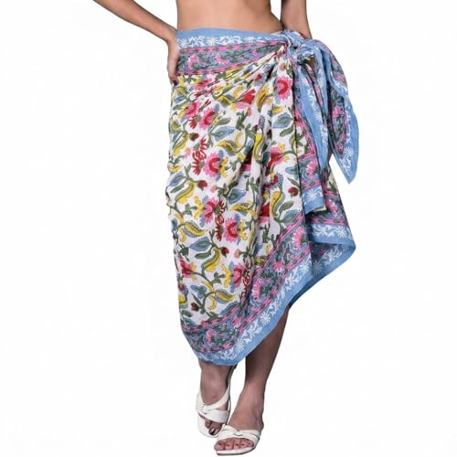 Rastogi Handicrafts 100% Cotton Hand Block Print Sarong Womens Swimsuit Wrap Cover Up Long (73" x 44") (RED 6)