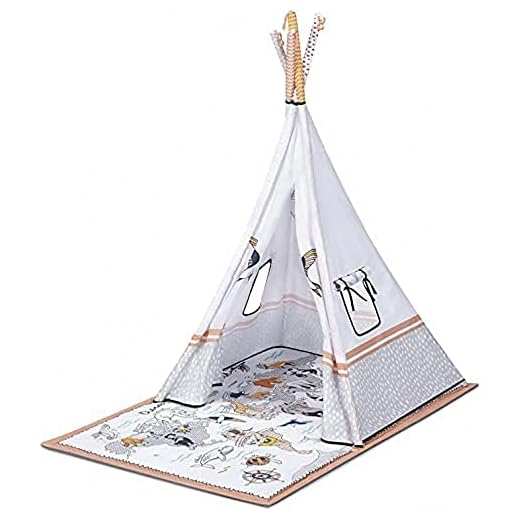 kk Kinderkraft TIPPY Tapete educativo 3 en 1, Gimnasio bebé, Alfombra para niños, Tapete bebéParque Infantil bebé, Tipi, Arcos Suaves, Juguetes, Multifuncional, Juguetes, Con accesorios