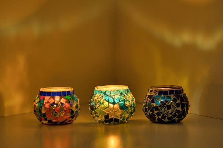 KAFTHAN Mosaic Glass Tealight Candle Holder Set of 3 - Decorative Unique Table Centerpiece for Wedding, Ball & Home - Lighting, Aromatherapy, Party & Gift - (2.4
