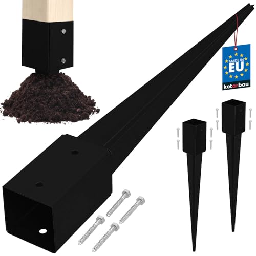KOTARBAU® Lot de 2 supports de poteau à enfoncer - 81 x 81 x 750 mm - En acier galvanisé revêtu par pulvérisation - Piquet à enfoncer - Clôture de jardin - Piquet de terre - Ancrage au sol - Manchons