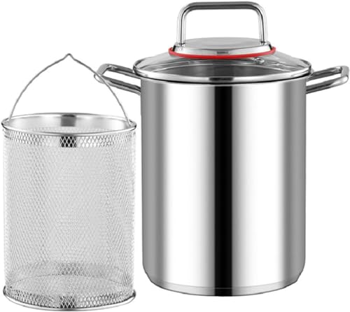 WJFLUCK Stainless Steel Asparagus Pot - Spaghetti Pasta Cooker Steamer Stovetop Oil Deep Fry Pan with Basket and Lid for Home Kitchen