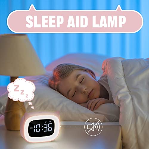 Nesifee Pink Alarm Clock With Night Light, Cute Cat Alarm Clocks For Girls Toddlers Boys Birthday Gifts, Cute Ok To Wake Alarm Clock For Kids Teens Bedrooms #TOP5