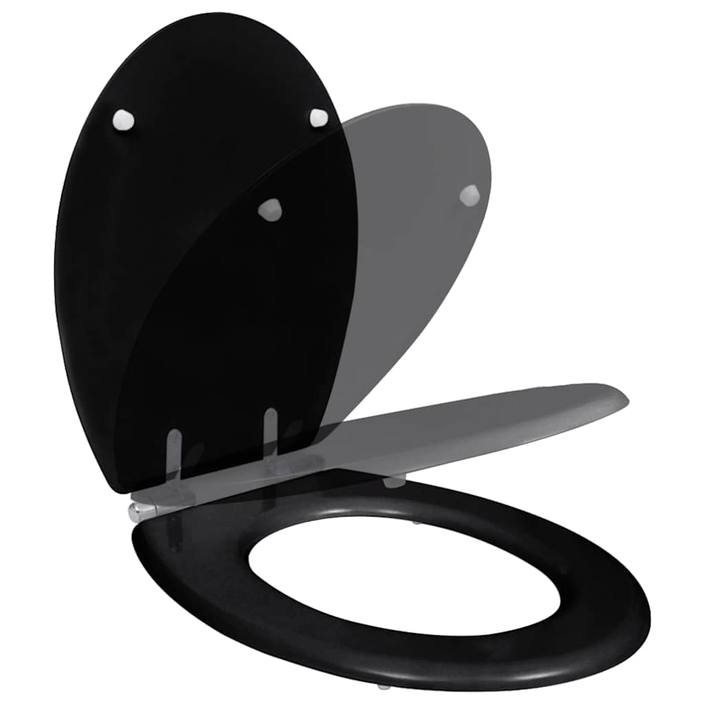 Sedile WC in MDF con abbassamento automatico, colore: nero | Chiusura silenziosa, cerniere regolabili da 12 a 20 cm, lega di zinco cromata, facile da montare