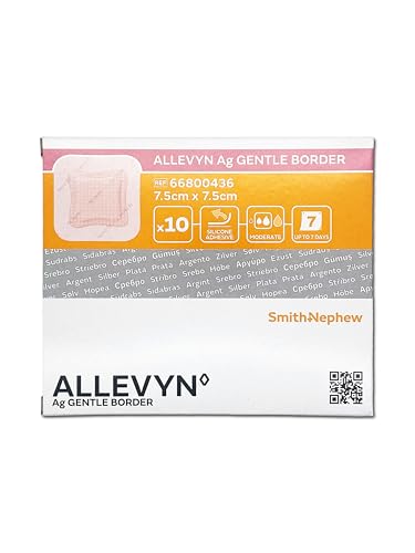 Allevyn Ag Gentle Border 7,5 x 7,5 cm (10 Unidades) – Apósito de Espuma con Plata y Borde de Silicona – Para Heridas Infectadas y Piel Sensible – Estéril.