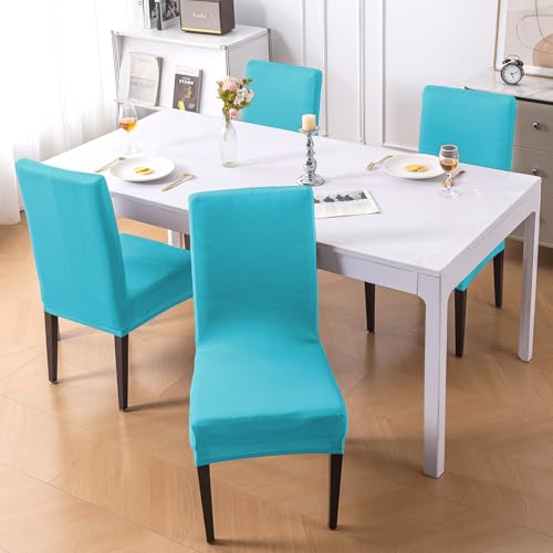 Image of HOKIPO 'SereneSolids' Stretchable 140 GSM Dining Chair Cover, Fully Covered - Set of 4, Sky Blue (AR-6246-SBL)