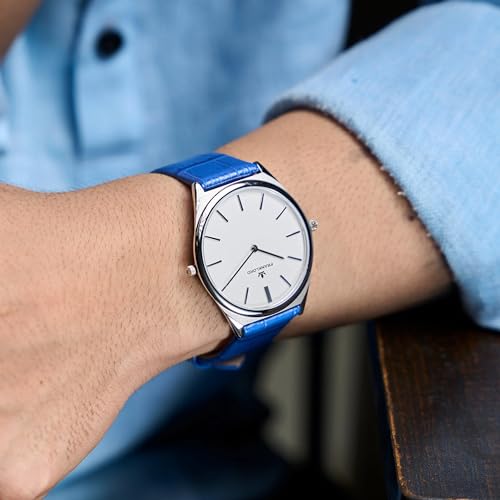 Image of Franklord Ultra-Slim Men's 5 mm Swiss Movement Dress Watch - 40 mm Case, Sapphire Crystal, 316L Stainless Steel with Leather Strap