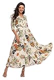 Floral Print Maxi Dress Women Button Up Split Long Flowy Bohemian Beach Party Dresses
