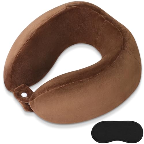 FEUFOAM Neck Pillow Portable Memory Foam Travel Pillows with Velvet Cover Adjustable Neck Support Pillows for Airplane Sleeping Cars Trains Offices Home Use