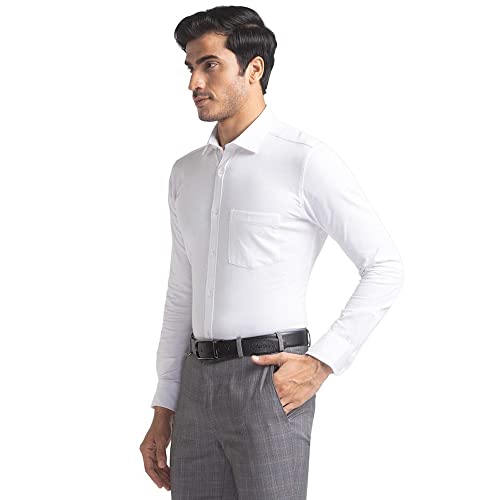 Image of Park Avenue Men's Cotton Blend Solid Pattern Slim Fit Narrow Collar Full Sleeve Formal Shirt