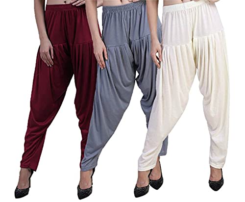 Image of CASUALS Women's Regular Fit Viscose Drawstring Patiala Harem Pants Combo Pack 3