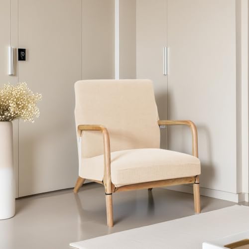 Highdi Funda de Sillón Salón de Jacquard Elástica Color Liso, Funda para Butaca de Salon Antideslizante Lavable Protectora de Sillón Individual para Sala de Estar Dormitorio (Beige,1 Pieza)