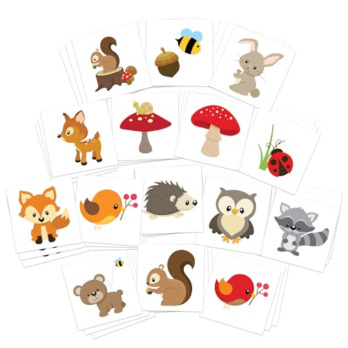Woodland Animal Temporary Tattoos/Pre-Cut Easy to Share/Party Favors/Baby Showers/USA Company/FDA Compliant (Woodland Animals 45pk)