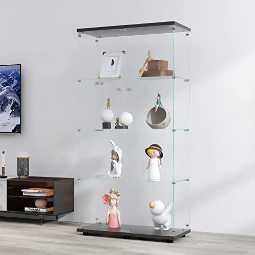 4-Shelf Glass Display Cabinet With Lock,Tempered Glass Display Case With 2 Doors, Floor Standing Curio Cabinets Bookshelf, Clear Showcase For Action Figures/Models/Toys/Collections/Dolls/Trophy #TOP25
