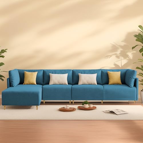 Image of Carina LHS 6 Seater L Shape Sofa Set for Living Room (Turquise Fabric) Premium Fabric Sofa