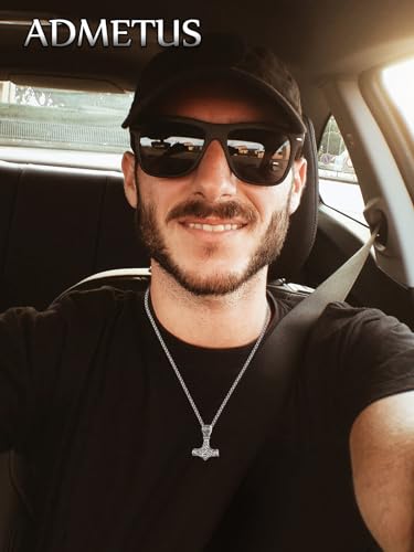 ADMETUS 925 Sterling Silver Thor Hammer Necklace Viking Mjolnir Pendant Jewelry Gifts for Men with 2.5mm 22"+2" Rolo Chain3