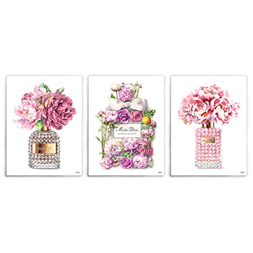 perfumes poster wall art of watercolor painting, a set of 3 prints (NO FRAME, NO CANVAS), 5