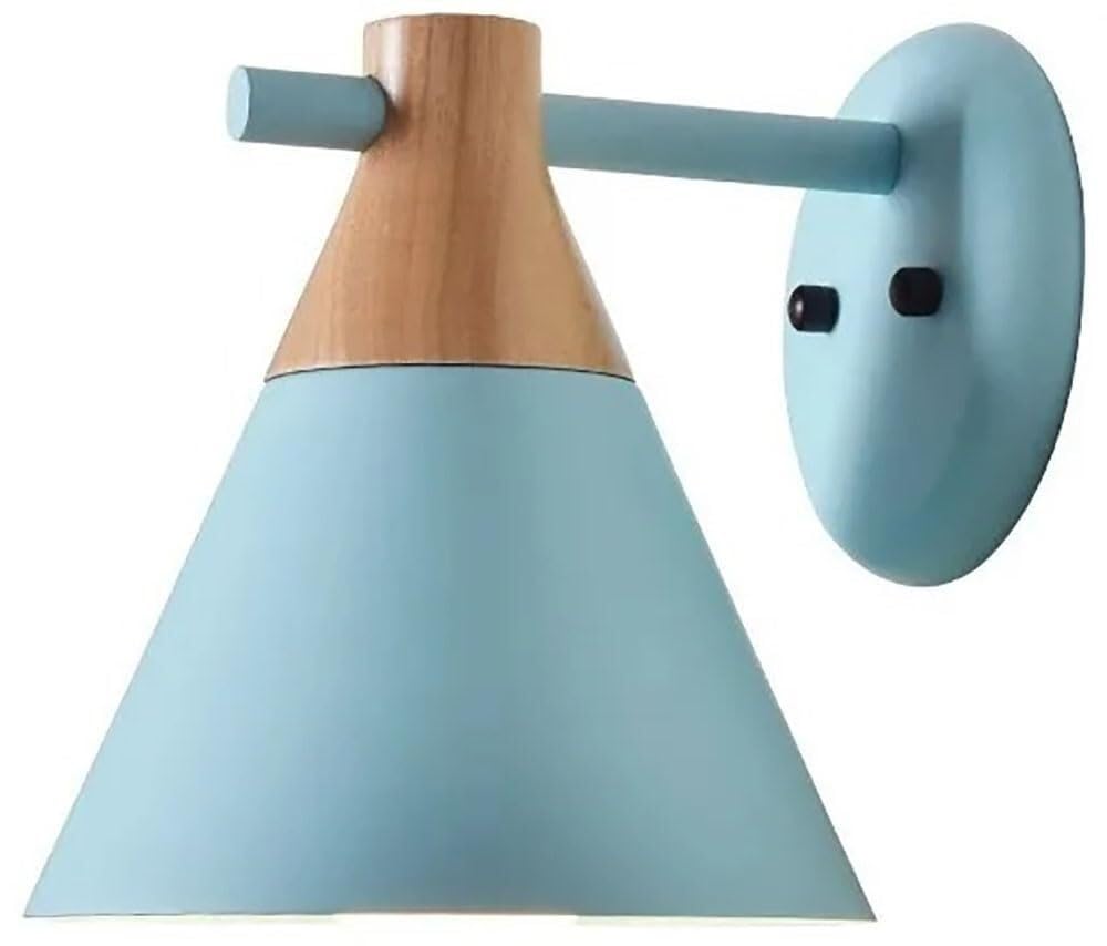SXECAEPS Modern Metal Wall Sconce Wooden Decorative Lamp Aisle Elegant Painted Shade Lantern for Bedroom Bedside Living Room Study Corridor Entryway Restaurant(Blue)