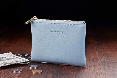 Image of Chelmon Vegan Leather Coin Purse Pouch Change Purse With Zipper For Men Women, Blue Classic, Minimalist