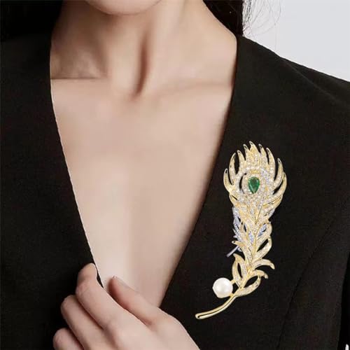 Image of Rhinestone Feather Brooches for Women Men,Vintage Animal Peacock Pin Gold /Silver /Blue / Crystal Diamond Lapel Pins Fashion Enamel Feather Leaf Brooch Elegant Dress Coat Pin Decor Wedding Christmas Birthday Jewelry