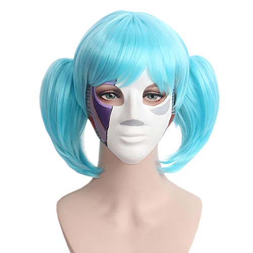 STfantasy Pelucas de cara azul con flequillo dos coleta corto disfraz peluca para mujeres niñas cosplay fiesta anime