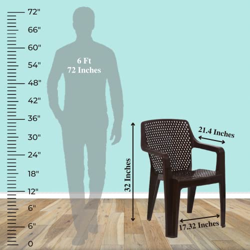Image of ITALICA Oxy Plastic Arm Chair /Glossy Finish Chair for Outdoor, Indoor, Living Room /Strong & Sturdy Structure Plastic Chair /Outdoor & Indoor Plastic Chair (5214, Brown, Set of 6, LFS)