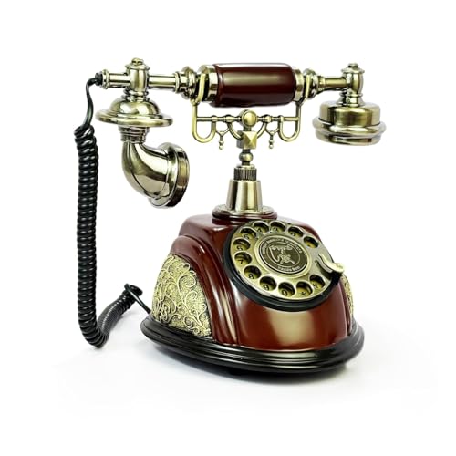 Image of Dratal Imitation Copper Vintage Style Rotary Retro Old Fashioned Rotary Dial Home and Office Telephone Functional Antique Style Telephone-Bronze (DR-02)