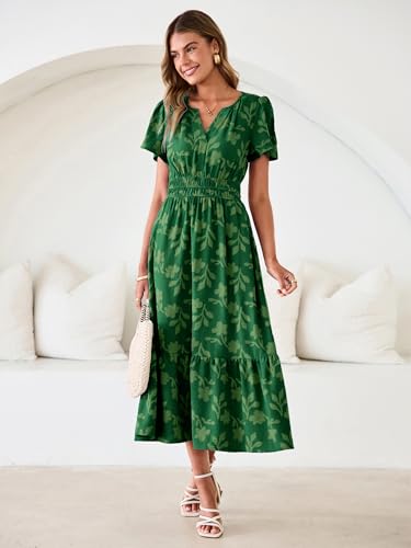 Image of Simplee Womens Summer Boho Maxi Dress Semi Formal Wedding Guest Short Sleeve V Neck Empire Waist Floral Long Dresses