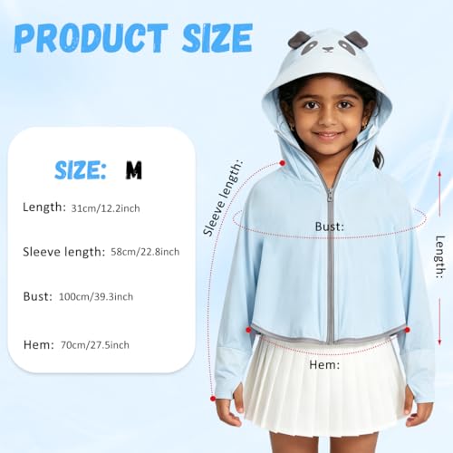 Image of PALAY Sunscreen Jacket for Girls, UPF 50+ Sun Protection Hoodie Jacket for Girl Kid Long Sleeve Wide Brim Hat Summer Coat with Face Mask for Hiking Outdoor 110-130cm Girl