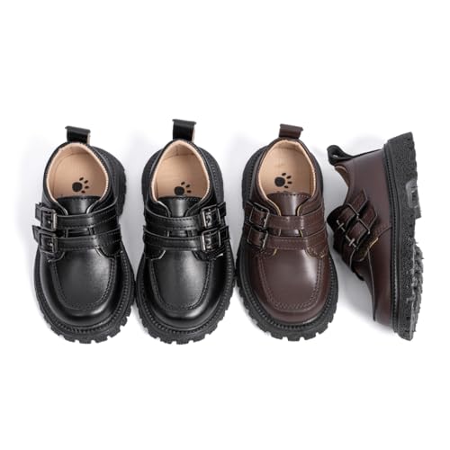 Image of Kannior Boys Girls Oxford PU Leather Shoes Little Kid Wedding Dress Shoes Toddler Lace Up Non-Slip Texture Sole Loafer Flats Classic School Uniform Walking Shoes