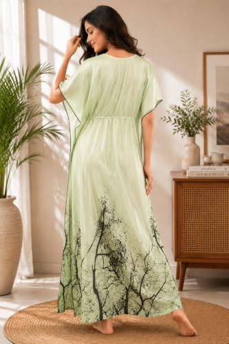 Image of Noty Women's Kaftan Nighty | Digital Print | Sarena Fabric | V Shaped Neck Nightwear | Nightdress for Girl