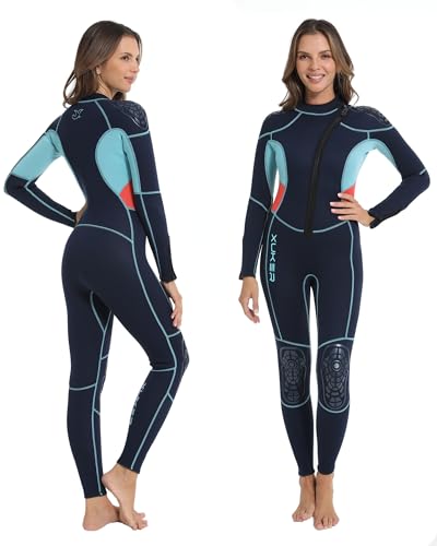XUKER Wetsuit Women 3mm, Neoprene Wet Suits for Women in Cold Water Front Zip Full Body Long Sleeve Diving Suit for Snorkeling Surfing Swimming Kayaking Canoeing