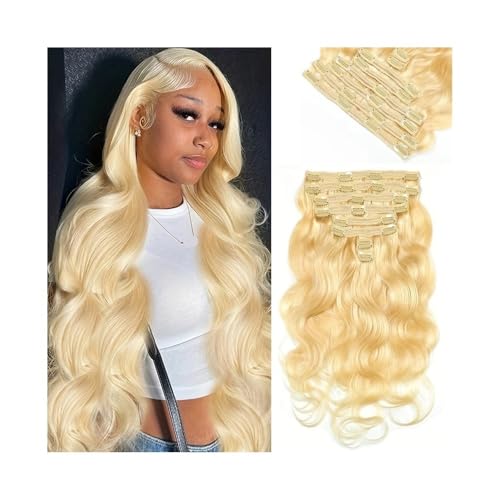 Extensiones de cabello natural rubio 613 ondulado con clip, juego de 8 piezas y 120g en 22 pulgadas
