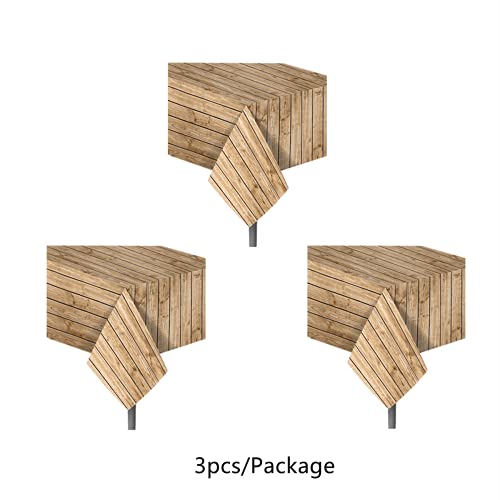 Kymy 3 Pcs Wood Grain Plastic Tablecloths With 51X87 Inch,Disposable Plastic Wooden Print Tablecovers,Rectangular Table Covers For Kitchen Dining Room,Picnic,Bbq Party Decoration (51X87 Inch) #TOP1