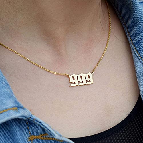 JczR.Y Angel Number Necklace Pendant Stainless Steel Lucky Number Necklace Choker 111 444 999 Number Open Rings Necklace Set for Women Girls Numerology Jewelry Birthday Gift 2Pcs3