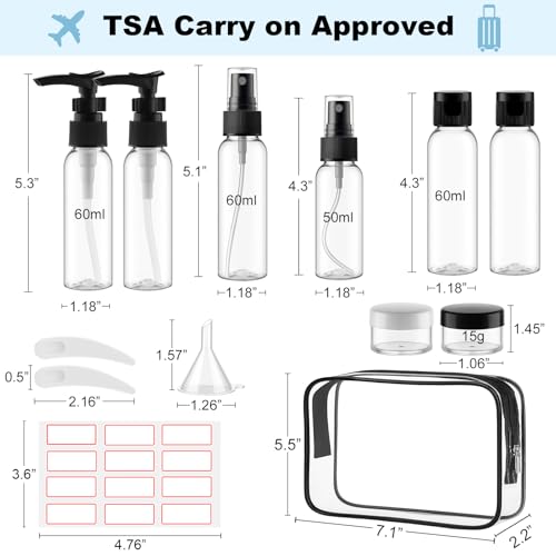 Travel Size Bottles for Toiletries 13 Pack 2oz TSA Approved Toiletry Bottles Leak Proof Travel Kit for Women Men TSA Clear Toiletry Bag Shampoo Lotion Skincare Cosmetic Container (Black) - Image 3
