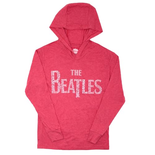 Beatles Men’s Song Titles Logo Hooded Sweatshirt Red - Les Beatles, Paul McCartney, John Lennon, RIngo Starr, George Harrison Beatles Men's Song Titles Logo Hooded Sweatshirt Red