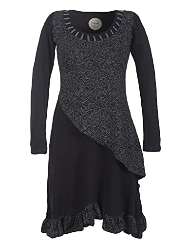 Vishes - Alternative Bekleidung - Langes Asymmetrisches Damen Lagenkleid Baumwolle Runder Ausschnitt schwarz 46-48