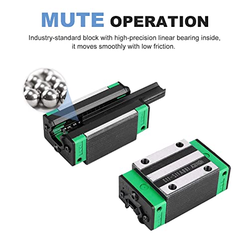 CNCMANS Linearführung HGR15-300mm Linearführungsschiene set, beinhaltet 2 Stück HGR15-300mm Linearschiene und 4 Stück HGH15CA Lagerblock Schiebeblock für automatisierte Maschinen