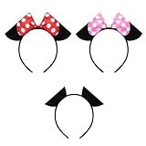 GWAWG 3 piezas Mickey Minnie Bandas, orejas de Minnie Mouse, adultos y niños utilizados para la mascarada, Cospaly accesorio de dibujos animados para niña, decoración de fiesta baby shower
