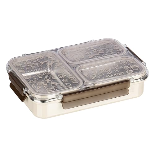 Image of Polyset Munch Mate 1000 3 PARTITION - Beige PU Insulated Lunch Box with Partitions | Keeps Food Warm | Office & School Pack of 1 1000ml