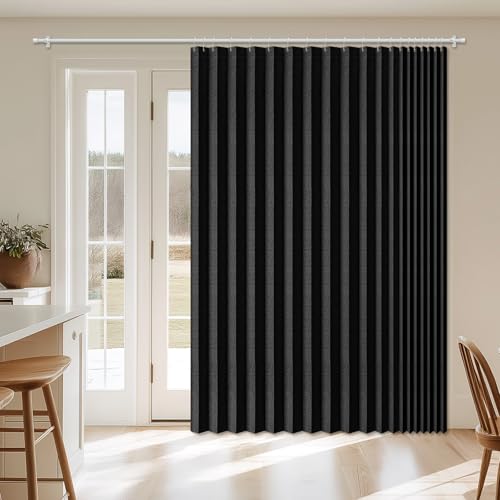 Image of AJAZZ Blackout Accordion Door Curtain 1 Panel 98 inchx78 inch Black - Magnetic Folding Room Divider, No-Drill Sliding Patio Closet