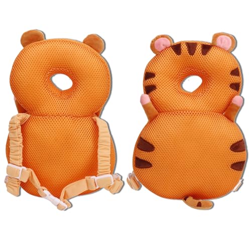 lvifloae Protección para la cabeza para bebé Almohada para la cabeza plana Mochila protectora para la cabeza del bebé Relleno de algodón PP con forma de animal Almohada de (Tigre)