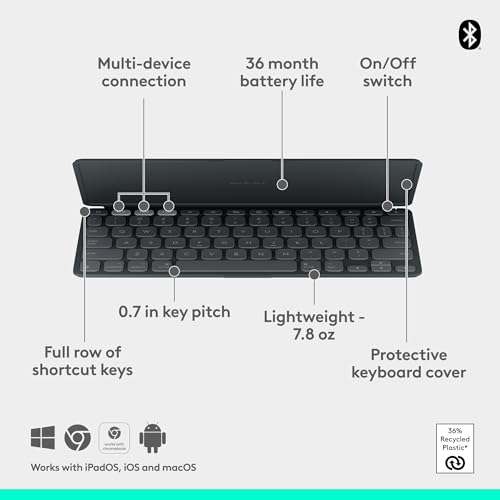 Logitech Keys-to-GO 2 Portable Wireless iPad Keyboard with Built-in Cover, Slim and Compact Bluetooth Keyboard for iPad, iPhone, Mac, and Apple TV, Easily Switch with Devices - Graphite by Logitech - Image 6