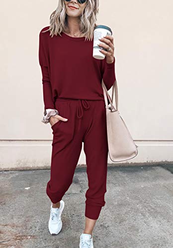 Image of PRETTYGARDEN Women's Two Piece Outfit Long Sleeve Crewneck Pullover Tops And Long Pants Tracksuit | Long Sleeve Shirts, Jogger Pants Pockets, Matching Track Suits, Fall Spring Comfy Clothes for Casual Outing, Cruise, Airport